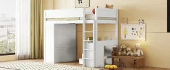 Lit Haut 90x200cm, Lit pour Enfant avec Bureau, Armoire, Blanc><noscript><img width=