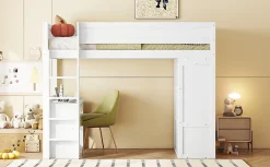 Lit Haut 90x200cm, Lit pour Enfant avec Bureau, Armoire, Blanc><noscript><img width=