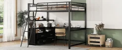 Lit Haut 140x200cm, Métal, Bureau, Rangement, Échelle, Sans Matelas, Noir>Fortuna lai Sale