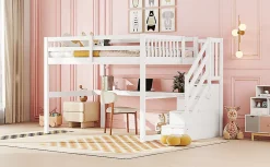 Fortuna lai Lit Haut 140x200cm, Rangement, Bureau, Échelle, Sans Matelas, Blanc*Enfant Lit Enfant