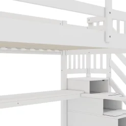 Fortuna lai Lit Haut 140x200cm, Rangement, Bureau, Échelle, Sans Matelas, Blanc*Enfant Lit Enfant