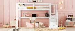 Fortuna lai Lit Haut 140x200cm, Rangement, Bureau, Échelle, Sans Matelas, Blanc*Enfant Lit Enfant
