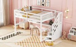 Fortuna lai Lit Haut 140x200cm, Rangement, Bureau, Échelle, Sans Matelas, Blanc*Enfant Lit Enfant