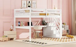 Fortuna lai Lit Haut 140x200cm, Rangement, Bureau, Échelle, Sans Matelas, Blanc*Enfant Lit Enfant
