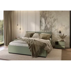 Meublorama Lit HAVANA 160x200 avec sommier Coloris vert sauge et noir Design moderne et structure robuste* Lit Double