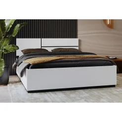 Meublorama Lit HAVANA 160x200 blanc et noir avec sommier Design moderne et confort optimisé* Lit Double