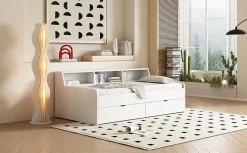 Lit individuel 90x200cm, avec tiroirs, Blanc>Fortuna lai Clearance