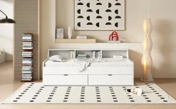 Lit individuel 90x200cm, avec tiroirs, Blanc><noscript><img width=