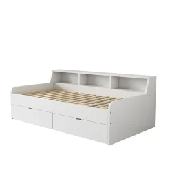 Lit individuel 90x200cm, avec tiroirs, Blanc><noscript><img width=