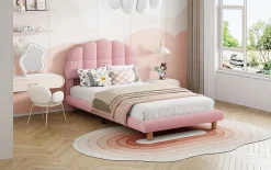 Lit individuel 90x200cm, enfant, avec sommier à lattes, Rose>Generique Best