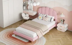 Lit individuel 90x200cm, enfant, avec sommier à lattes, Rose><noscript><img width=
