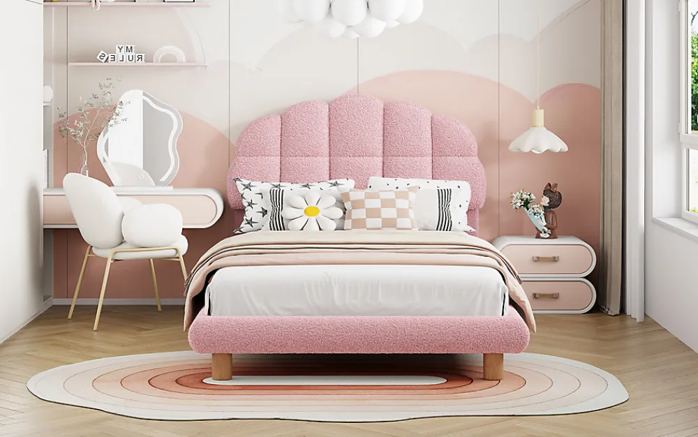 Lit individuel 90x200cm, enfant, avec sommier à lattes, Rose>Generique Best