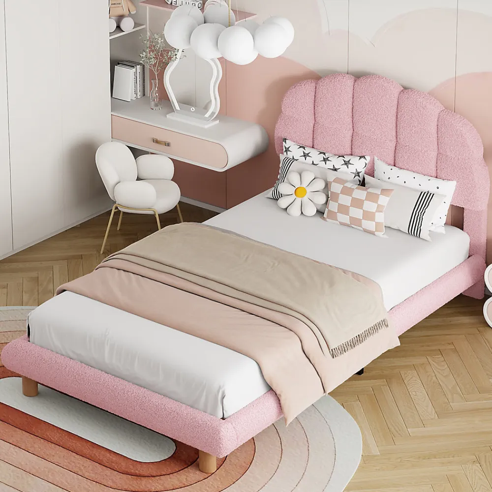 Lit individuel 90x200cm, enfant, avec sommier à lattes, Rose>Generique Best