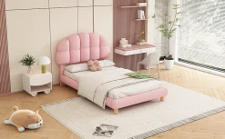 Lit individuel 90x200cm, enfant, avec sommier à lattes, Rose><noscript><img width=