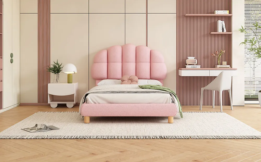 Lit individuel 90x200cm, enfant, avec sommier à lattes, Rose>Generique Best