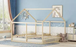 Fortuna lai Lit individuel 90x200cm, modèle maison, Naturel*Enfant Lit Enfant