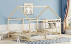 Fortuna lai Lit individuel 90x200cm, modèle maison, Naturel*Enfant Lit Enfant