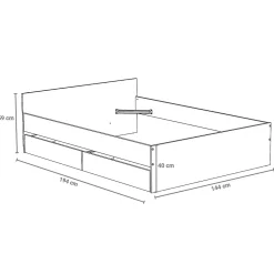 Lit KAPPA 140x190 cm + 2 tiroirs / Décor chêne Blanchi et Noir><noscript><img width=