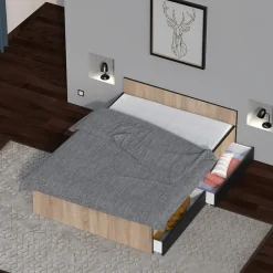 Lit KAPPA 140x190 cm + 2 tiroirs / Décor chêne Blanchi et Noir><noscript><img width=