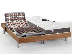 Lit électrique de relaxation tout plots + matelas 100% latex 3 zones - 2 x 80 x 200 cm - Naturel clair - JUPITER de YSMÉE>Vente-unique Online