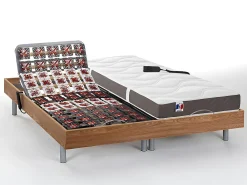 Lit électrique de relaxation tout plots + matelas 100% latex 3 zones - 2 x 80 x 200 cm - Naturel clair - JUPITER de YSMÉE>Vente-unique Online