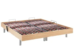 Lit électrique de relaxation tout plots + matelas ressorts ensachés et mémoire forme - 2 x 70 x 190 cm - Chêne - PHANES de YSMÉE><noscript><img width=