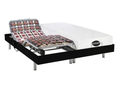 Lit électrique de relaxation tout plots + matelas mémoire de forme et bambou - 2 x 80 x 200 cm - Noir - LYSIS III de NATUREA>Vente-unique