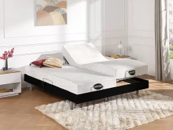 Lit électrique de relaxation tout plots + matelas mémoire de forme et bambou - 2 x 80 x 200 cm - Noir - LYSIS III de NATUREA><noscript><img width=