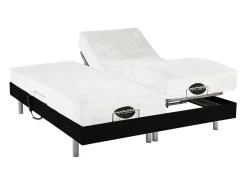 Lit électrique de relaxation tout plots + matelas mémoire de forme et bambou - 2 x 80 x 200 cm - Noir - LYSIS III de NATUREA><noscript><img width=