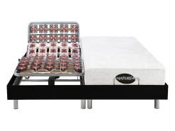 Lit électrique de relaxation tout plots + matelas mémoire de forme et bambou - 2 x 80 x 200 cm - Noir - LYSIS III de NATUREA><noscript><img width=