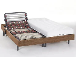Lit électrique de relaxation lattes et plots + matelas accueil latex - 2 x 90 x 200 cm - Chêne - PANDORA II de YSMÉE>Vente-unique Sale