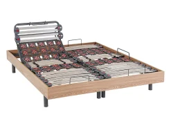Lit électrique de relaxation lattes et plots + matelas accueil latex - 2 x 90 x 200 cm - Chêne - PANDORA II de YSMÉE><noscript><img width=