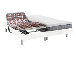 Vente-unique Lit électrique de relaxation tout plots + matelas mémoire de forme - 2 x 90 x 200 cm - Blanc - HESIODE III de YSMÉE* Lit Double