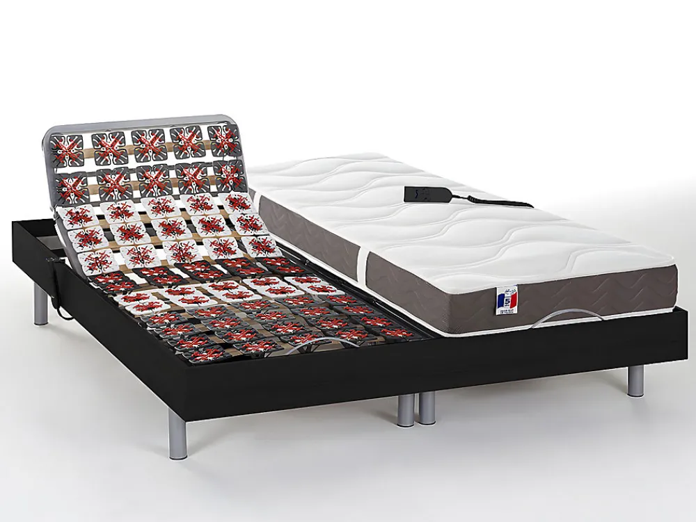Lit électrique de relaxation tout plots + matelas 100% latex 3 zones - 2 x 70 x 190 cm - Noir - JUPITER de YSMÉE>Vente-unique Hot