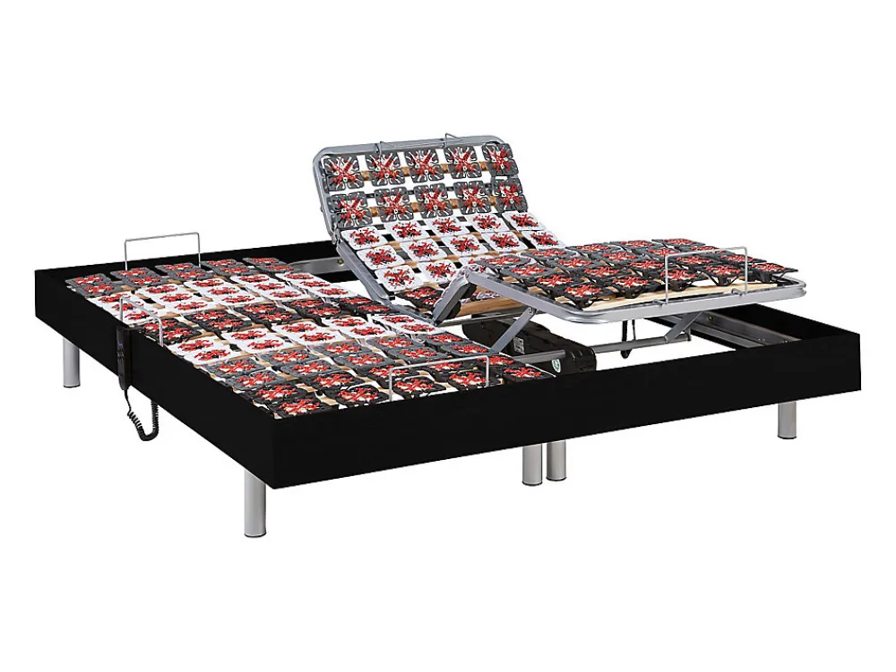 Lit électrique de relaxation tout plots + matelas 100% latex 3 zones - 2 x 70 x 190 cm - Noir - JUPITER de YSMÉE>Vente-unique Hot