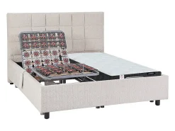 Lit électrique de relaxation déco tout plots + matelas ressorts ensachés et mémoire de forme - 2 x 70 x 190 cm - Tissu - Beige ->Vente-unique Online