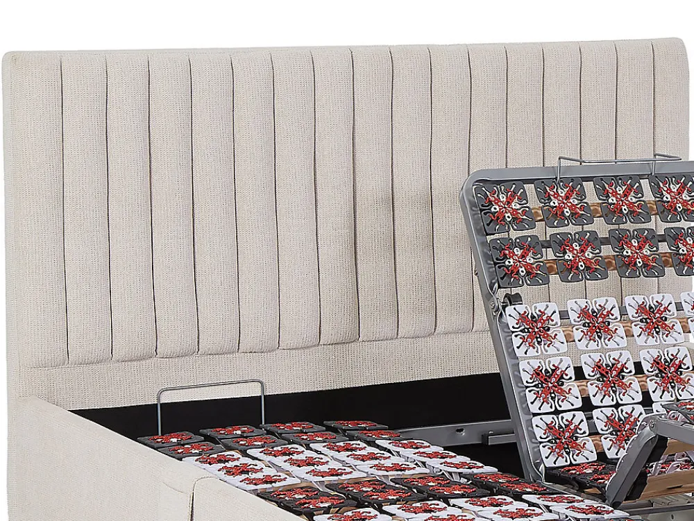 Vente-unique Lit électrique de relaxation déco tout plots + matelas ressorts ensachés et mémoire de forme - 2 x 80 x 200 cm - Tissu - Beige -* Lit Double