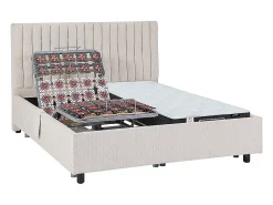 Vente-unique Lit électrique de relaxation déco tout plots + matelas ressorts ensachés et mémoire de forme - 2 x 80 x 200 cm - Tissu - Beige -* Lit Double