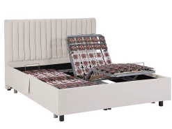 Vente-unique Lit électrique de relaxation déco tout plots + matelas ressorts ensachés et mémoire de forme - 2 x 80 x 200 cm - Tissu - Beige -* Lit Double