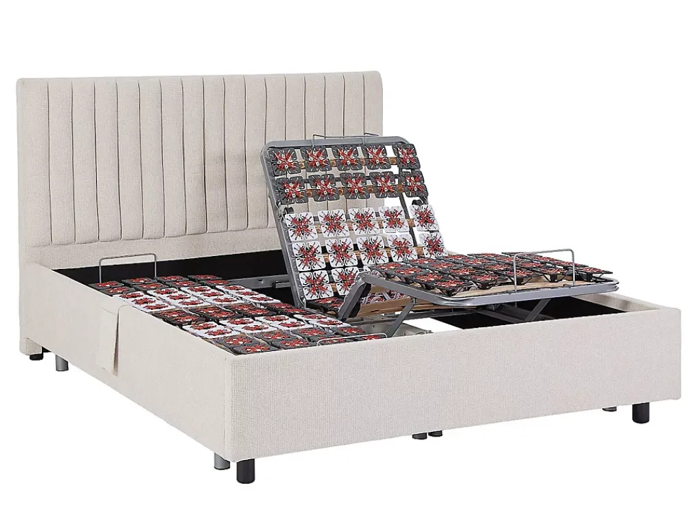 Vente-unique Lit électrique de relaxation déco tout plots + matelas ressorts ensachés et mémoire de forme - 2 x 80 x 200 cm - Tissu - Beige -* Lit Double