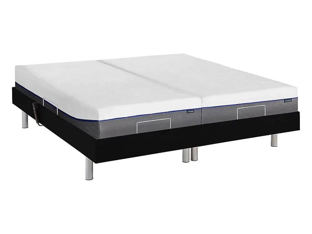 Vente-unique Lit électrique de relaxation tout plots + matelas mémoire de forme - 2 x 80 x 200 cm - Noir - HESIODE III de YSMÉE* Lit Double