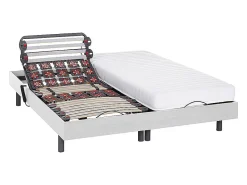 Lit électrique de relaxation lattes et plots + matelas accueil latex - 2 x 80 x 200 cm - Blanc - PANDORA II de YSMÉE>Vente-unique Online