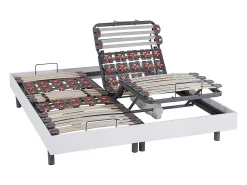 Lit électrique de relaxation lattes et plots + matelas accueil latex - 2 x 80 x 200 cm - Blanc - PANDORA II de YSMÉE><noscript><img width=