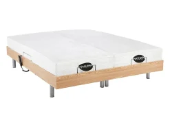 Vente-unique Lit électrique de relaxation tout plots + matelas mémoire de forme et bambou - 2 x 90 x 200 cm - Chêne - LYSIS III de NATUREA* Lit Double
