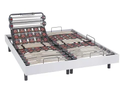 Vente-unique Lit électrique de relaxation lattes et plots + matelas 100% latex 3 zones - 2 x 80 x 200 cm - Blanc - MENELAS de YSMÉE* Lit Double