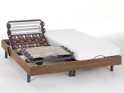 Vente-unique Lit électrique de relaxation lattes et plots + matelas accueil latex - 2 x 80 x 200 cm - Chêne - PANDORA II de YSMÉE* Lit Double