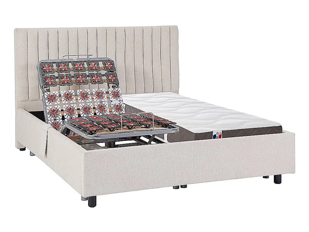 Lit électrique de relaxation déco tout plots + matelas 100% latex 3 zones - 2 x 80 x 200 cm - Tissu - Beige - TIARI de YSMÉE>Vente-unique Sale