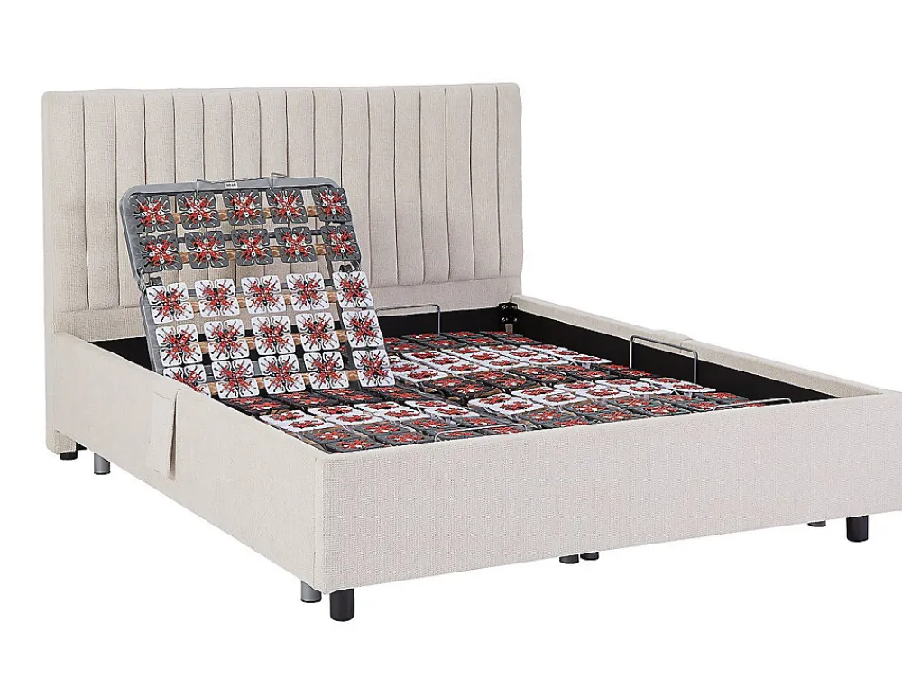 Lit électrique de relaxation déco tout plots + matelas 100% latex 3 zones - 2 x 80 x 200 cm - Tissu - Beige - TIARI de YSMÉE>Vente-unique Sale