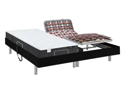 Lit électrique de relaxation tout plots + matelas ressorts ensachés et mémoire forme - 2 x 70 x 190 cm - Noir - PHANES de YSMÉE>Vente-unique Online