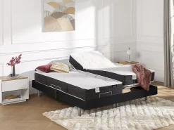 Lit électrique de relaxation tout plots + matelas ressorts ensachés et mémoire forme - 2 x 70 x 190 cm - Noir - PHANES de YSMÉE>Vente-unique Online